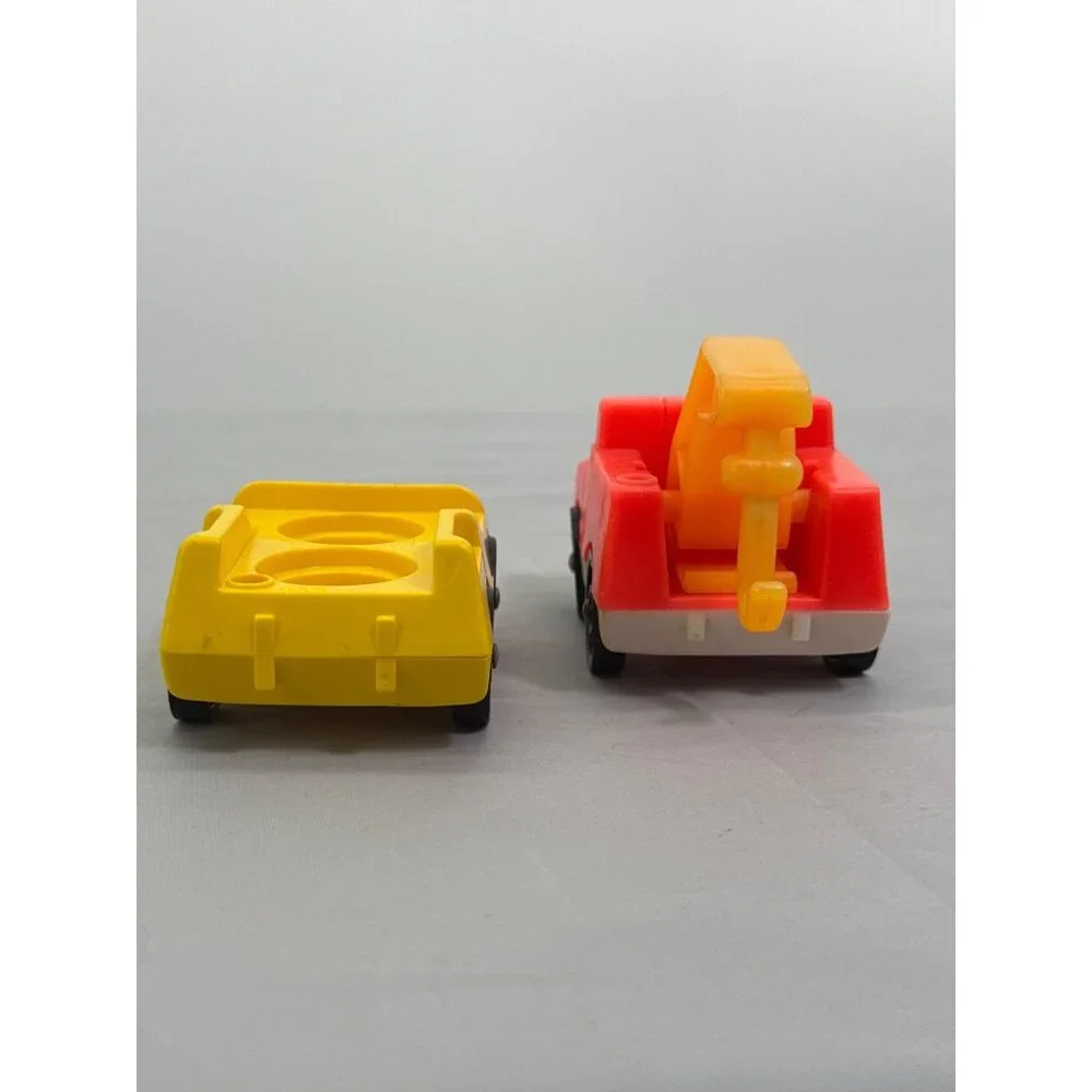 Vintage Fisher Price Little People Vehicles Yellow Taxi Red Tow Truck